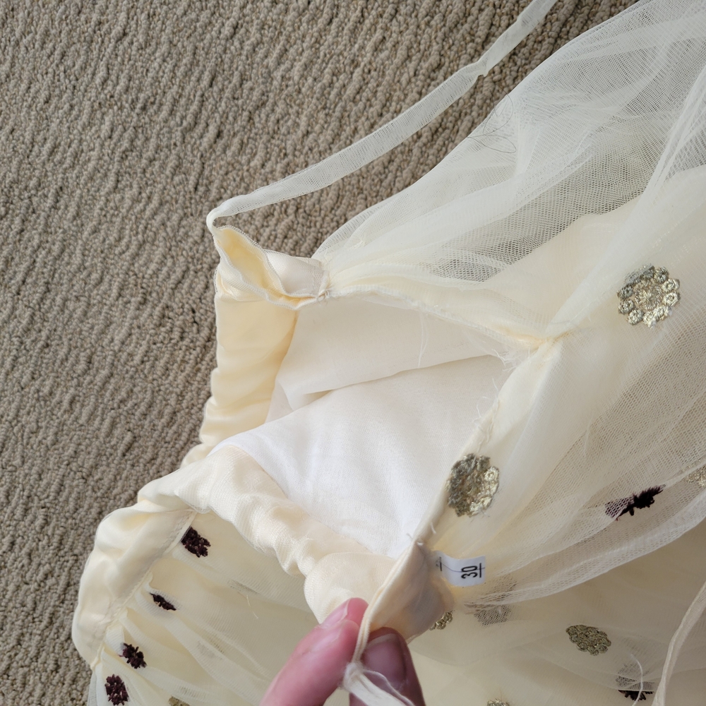TULLE SKIRT FROM INDIA Elegant Polka Dot Skirt in Cream and Burgundy DRAWSTRING - Picture 11 of 16
